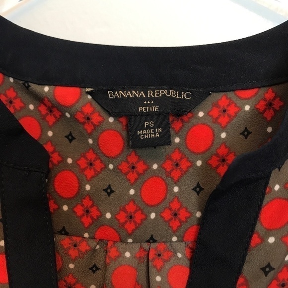 Banana Republic Career Top Orange/Khaki Print SP - Picture 7 of 8